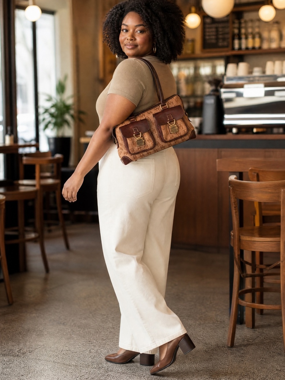 Dooney & Bourke Tan and Dark Brown Signature Shoulder Bag